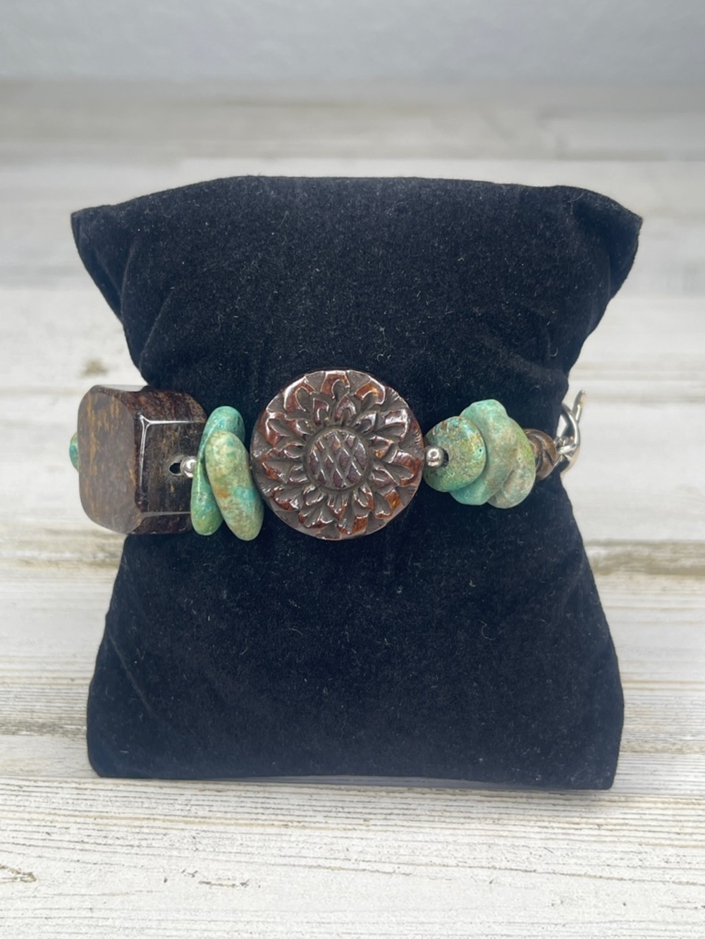 Barse Sterling Silver Multi Gemstone Carved Sunflower Toggle Bracelet